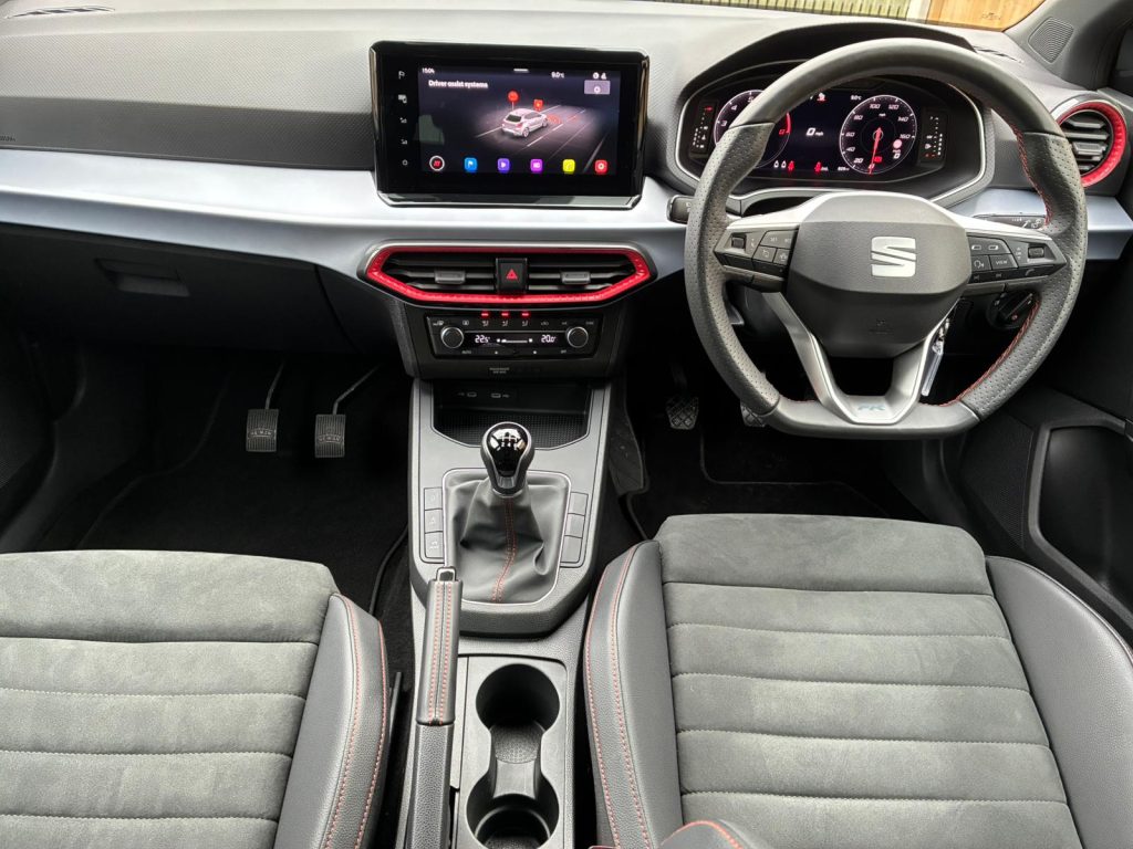 Car interior with dashboard controls